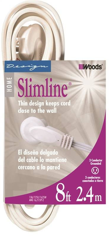 Cord Ext Thinplug 16-3x8ft Wht