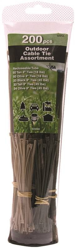 Cabletie Asst Colr 200pc 4-8in