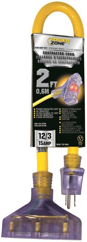 Cord Ext 3tap Lt 12-3x2ft Yel