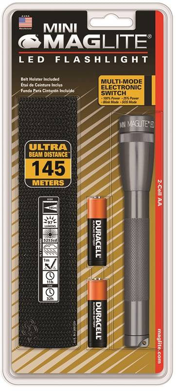 Flashlght Led Mini 2aa Adj Gry