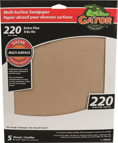 Sandpaper Al Ox 9x11in 220 5pk