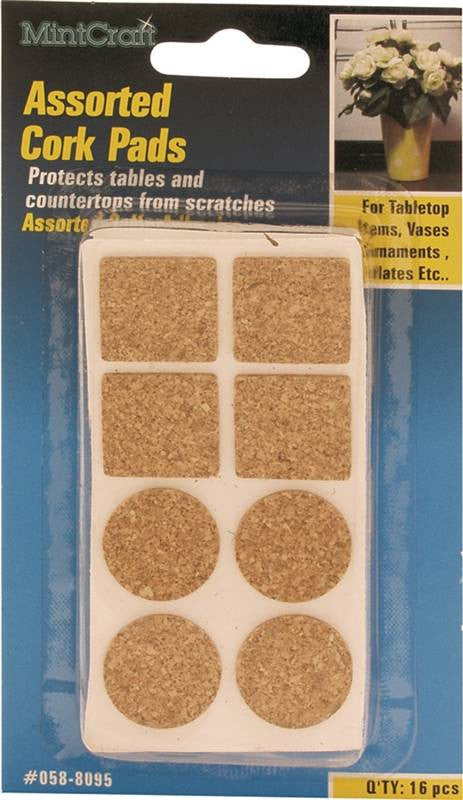 Pad Cork 16 Pc Asstd Slf Adhs