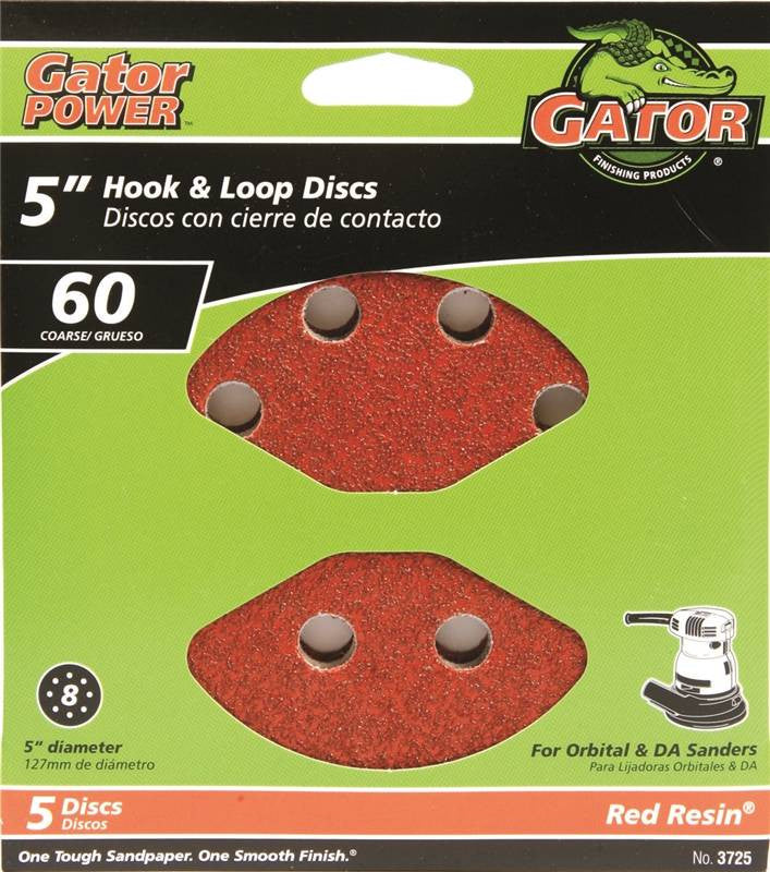 5" 8hole Hook-loop 60grit 5pk