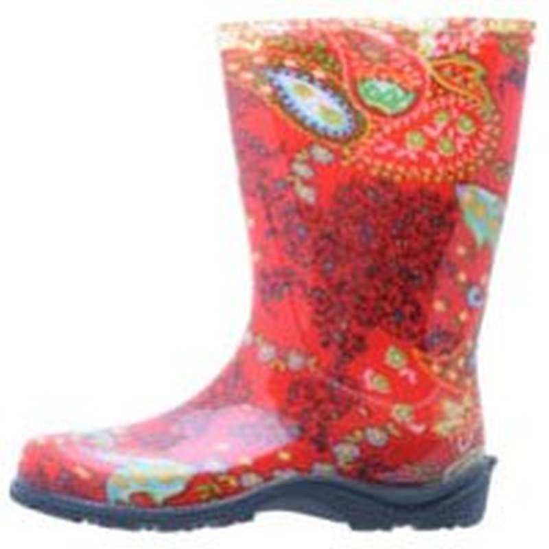 Boot Garden Tall Red Prnt Sz10