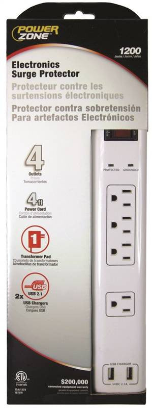 Surge Prot 4 Outlet Wht 4ft Cd