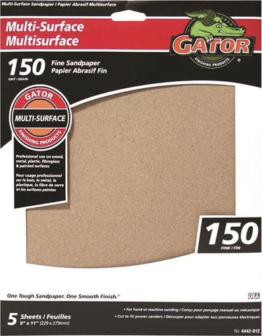 Sandpaper Al Ox 9x11in 150 5pk