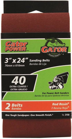 3x24in 40grit Alum Ox Belt 2pk