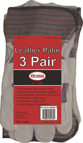Glove Split Leather Palm 3 Pr