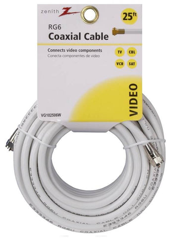 Cable Coax Rg6-f Conn 25ft Wht