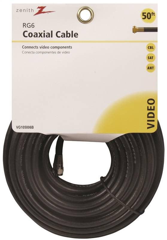 Cable Coax Rg6-f Conn 50ft Blk