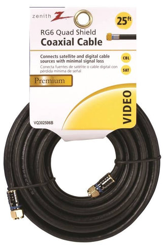 Cable Coax Rg6-f Quad 25ft Blk