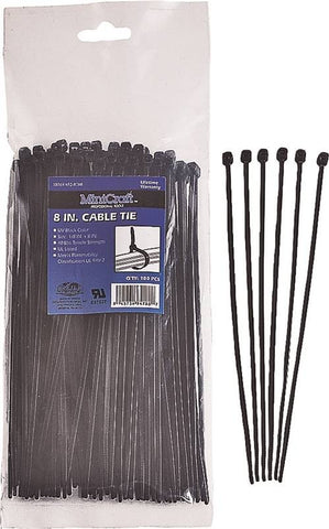 Cable Tie 8in 40lb Black 100pc