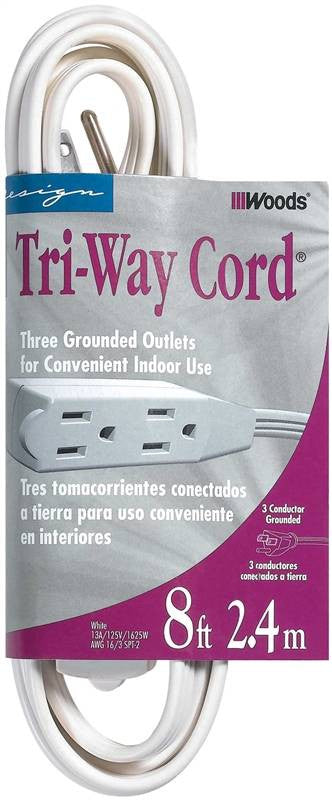 Cord Ext Indr 16-3spt2x8ft Wht