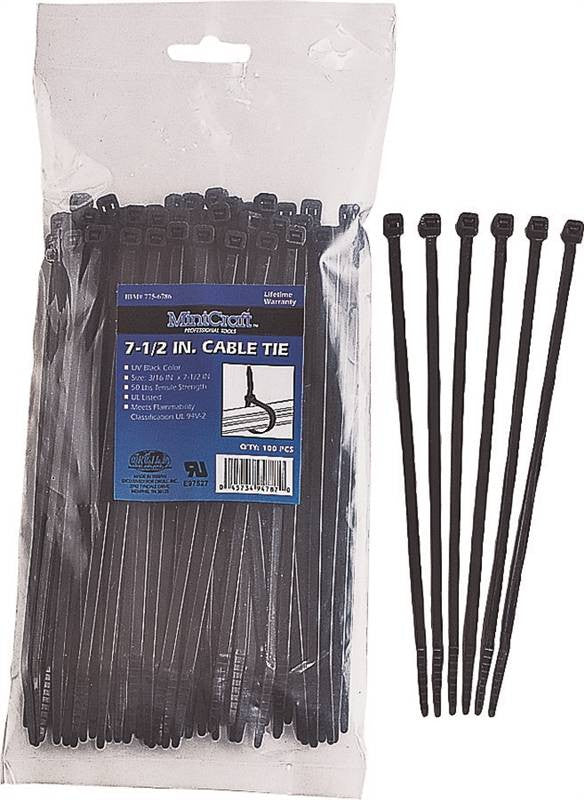 Cable Tie 7.5in 50lb Blk 100pc