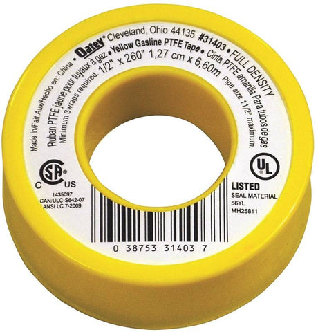 Gas Line Tape Ptfe Yellow 1-2