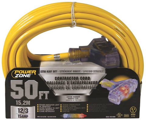 Cord Ext 3tap Lt 12-3x50ft Yel