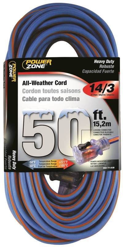 Cord Ext 14-3x50ft Blu-org Stp