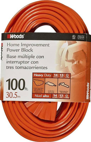 Cord Ext Out14-3x100ft 3ot Org
