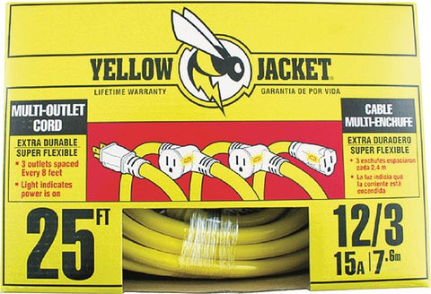 Cord Ext 3outlet 12-3x25ft Yel